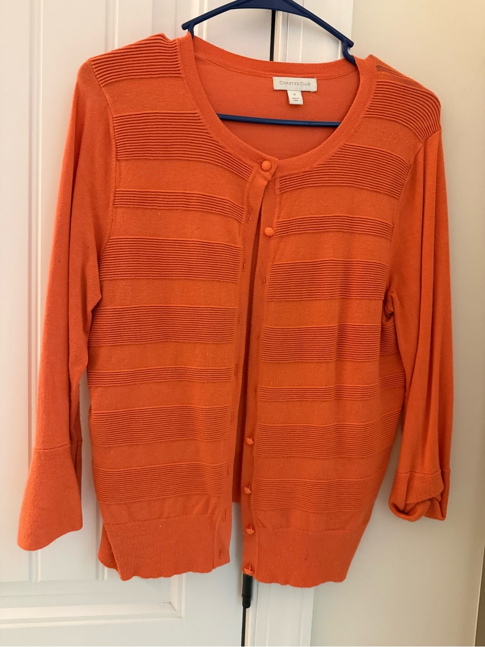 Charter Club Bright Orange Ribbed Button Cardigan